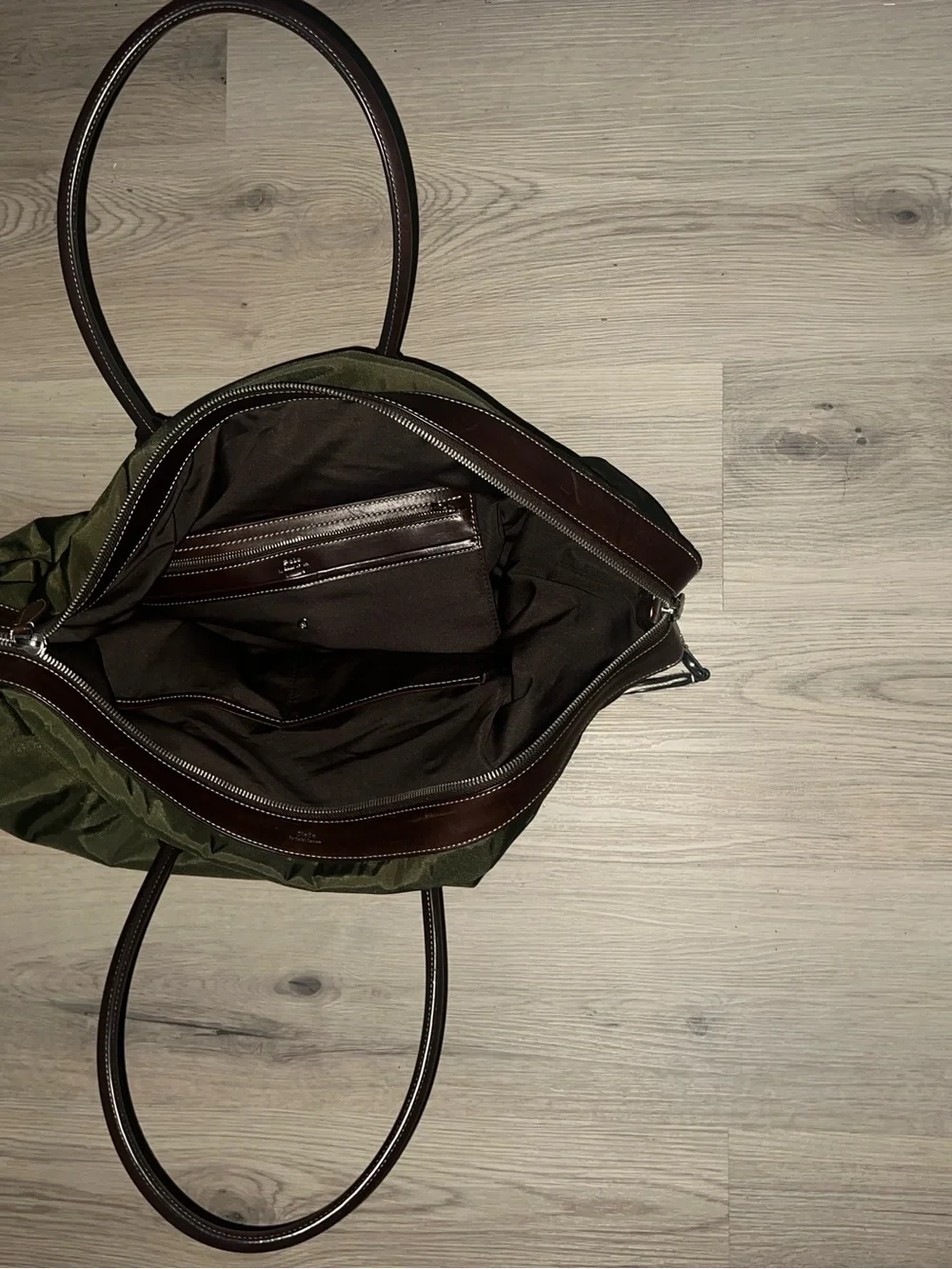 Polo Ralph Lauren Bellport Nylon Tote Green Leather Trim Zip Crossbody Bag
